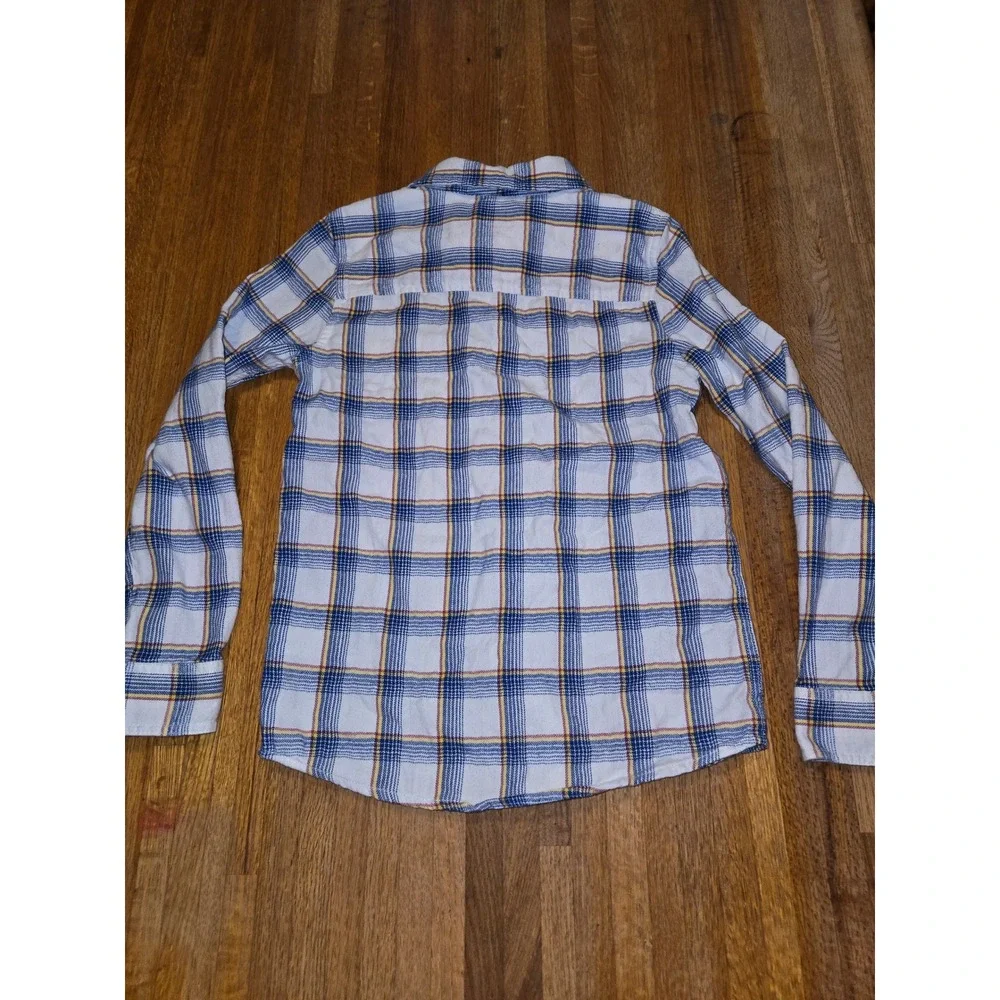 OshKosh Bgosh Boys 14 Blue White Yellow Plaid Button Down Flannel Pocket Shirt‎